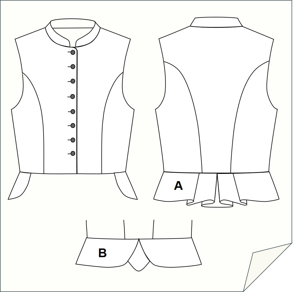 Dirndl-146 hochgeschlossen mit Stehkragen und Schößchen- digitales PDF Schnittmuster